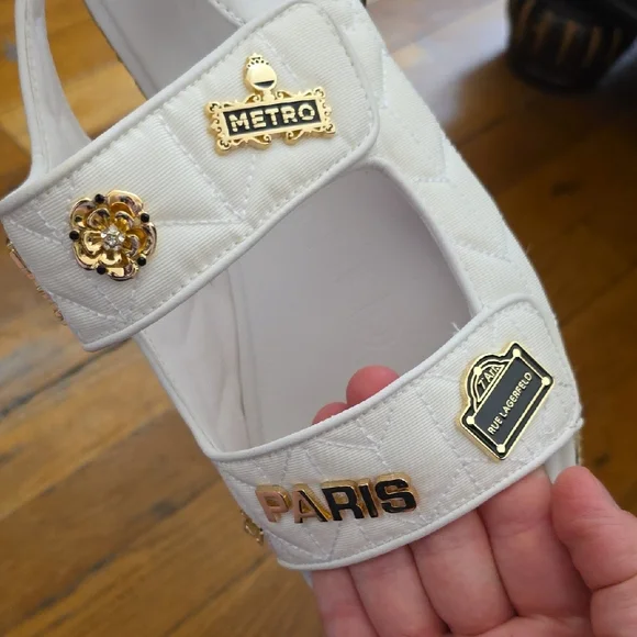 Karl Lagerfeld White Sandals with Gold Accents - Picture 8 of 11